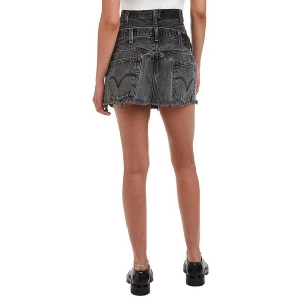 EB Denim NWT Reinvented Double Upcycled Levi’s Denim Mini Skirt in Black Wash - Picture 4 of 10